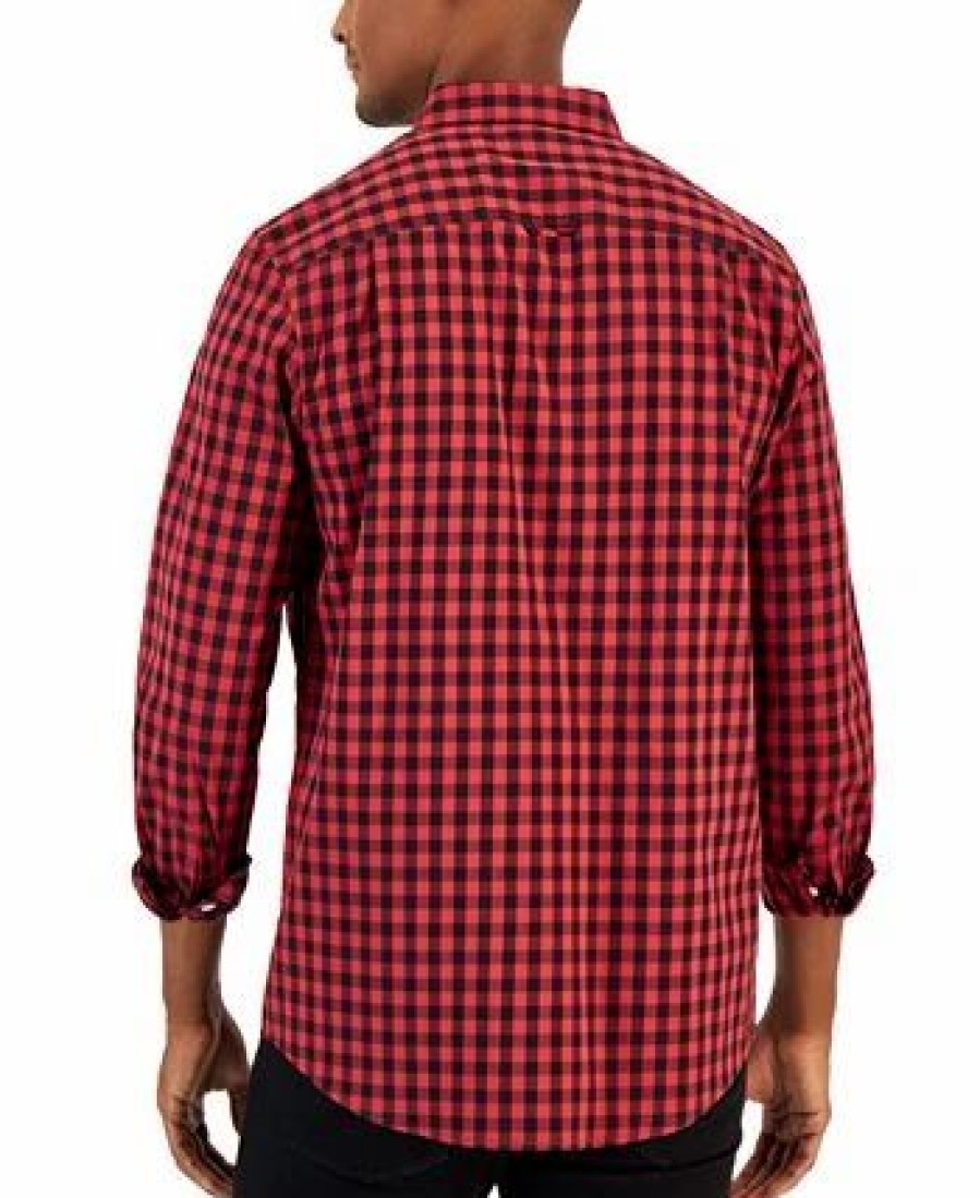 Casual Button-Down Shirts * | Club Room Men'S Grant Classic-Fit Check Button-Down Poplin Shirt, Created For Macy'S Karanda Red