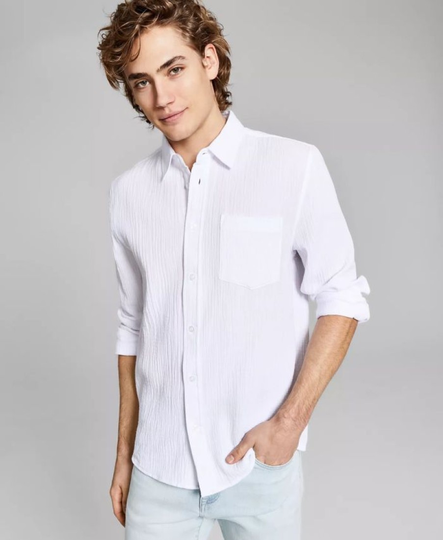 Casual Button-Down Shirts * | And Now This Men'S Long-Sleeve Seersucker Shirt White