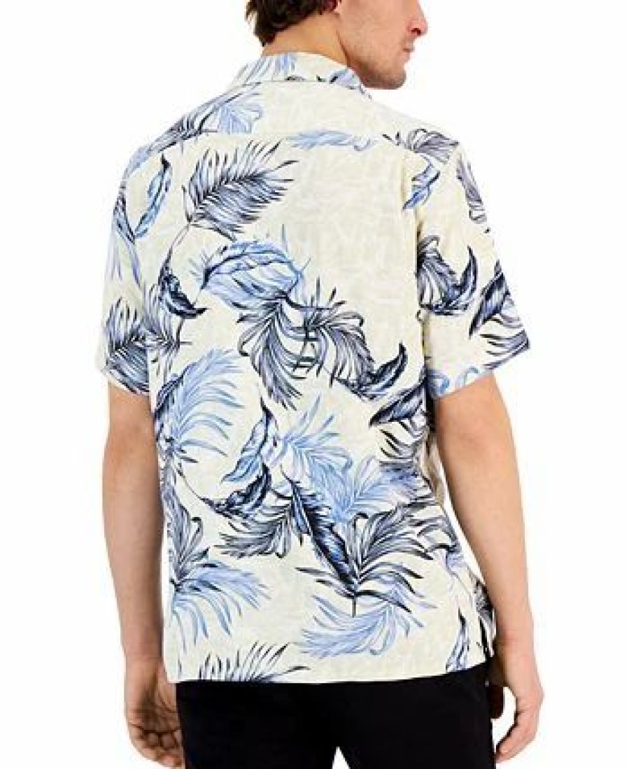 Casual Button-Down Shirts * | Club Room Men'S Tropical Leaves Shirt, Created For Macy'S Bright White