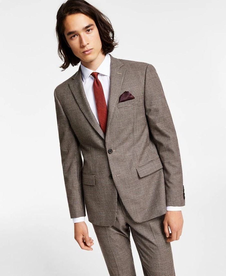 Suits & Tuxedos * | Bar Iii Men'S Skinny-Fit Check Suit Separate Jacket, Created For Macys Burgundy/Black Check