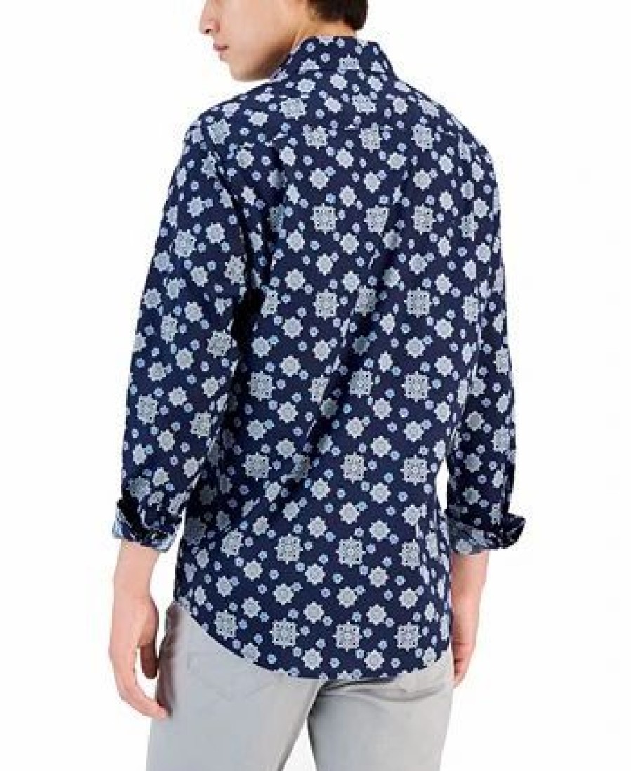 Casual Button-Down Shirts * | Club Room Men'S Geometric Medallion Shirt, Created For Macy'S Navy Blue Combo