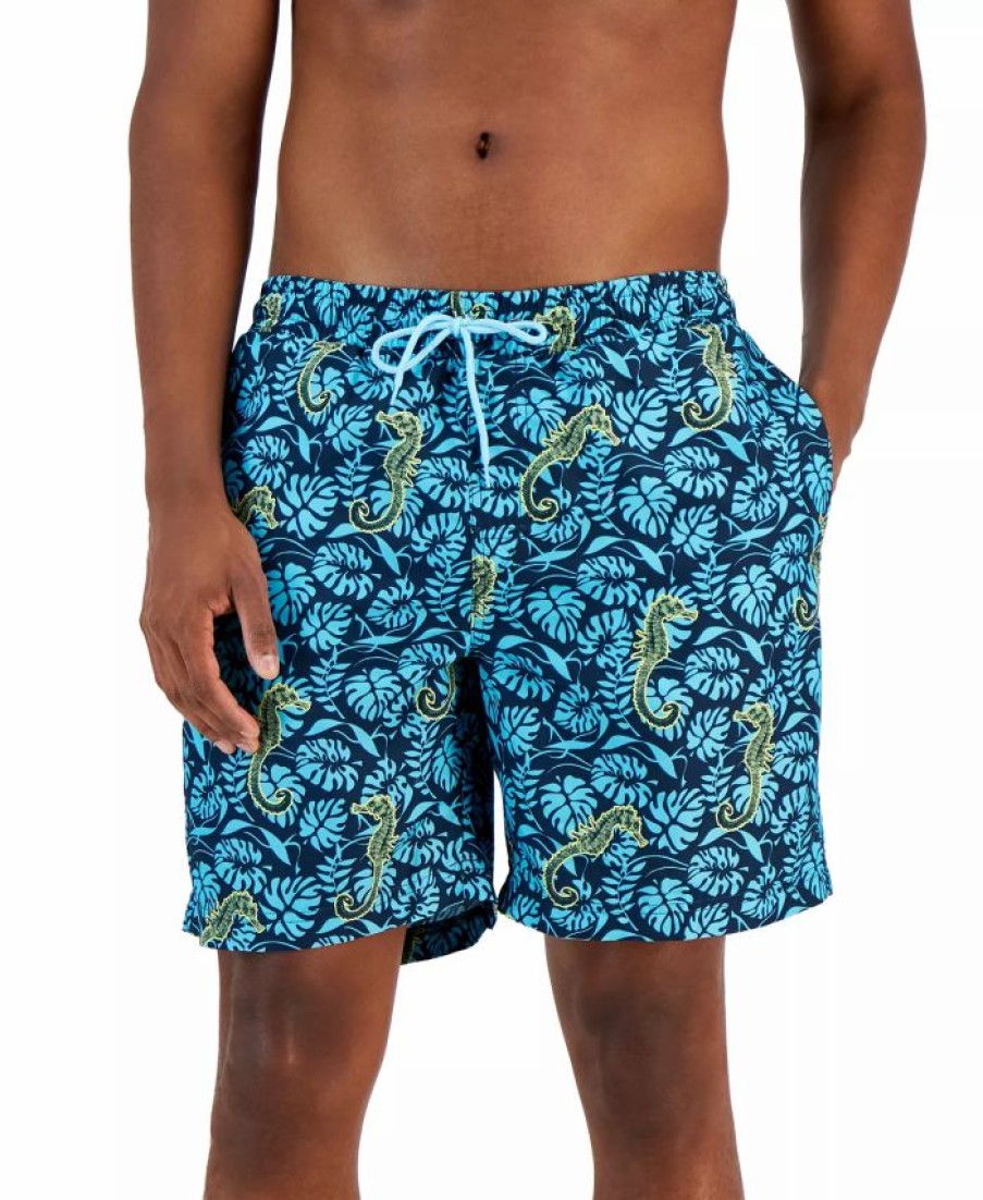 Swimwear * | Club Room Men'S Tropical Seahorse Swim Trunks, Created For Macy'S