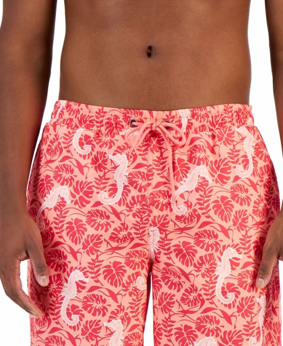 Swimwear * | Club Room Men'S Tropical Seahorse Swim Trunks, Created For Macy'S