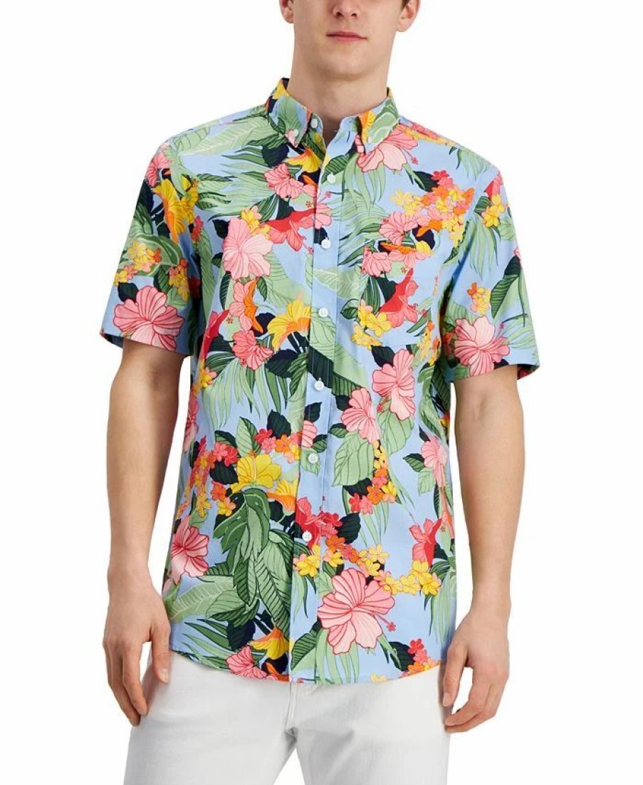 Casual Button-Down Shirts * | Club Room Men'S Tropical-Print Shirt, Created For Macy'S Pale Ink Blue