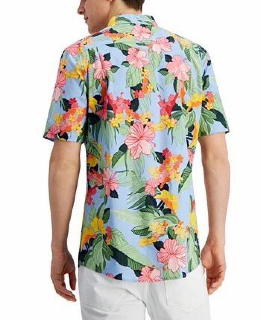 Casual Button-Down Shirts * | Club Room Men'S Tropical-Print Shirt, Created For Macy'S Pale Ink Blue