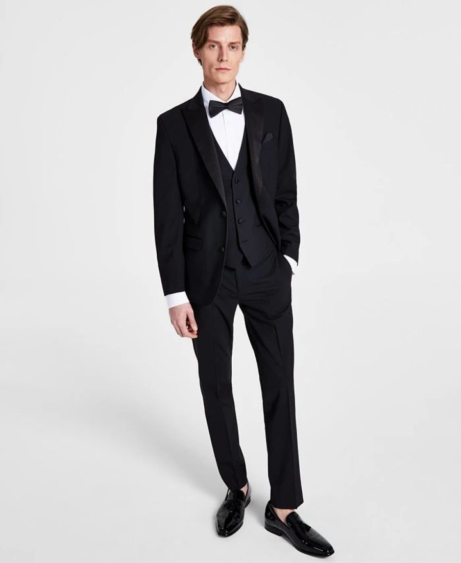 Suits & Tuxedos * | Bar Iii Men'S Slim-Fit Faille-Trim Tuxedo Jacket, Vest & Pants, Created For Macy'S Black