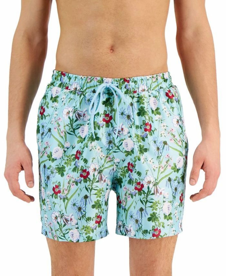 Swimwear * | Inc International Concepts Men'S Evan Garden Quick-Dry Floral-Print 5 Swim Trunks, Created For Macy'S