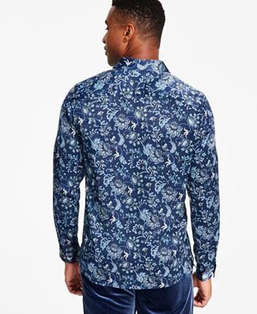 Casual Button-Down Shirts * | Inc International Concepts Men'S Edward Regular-Fit Jacobean Floral-Print Shirt, Created For Macy'S Basic Navy