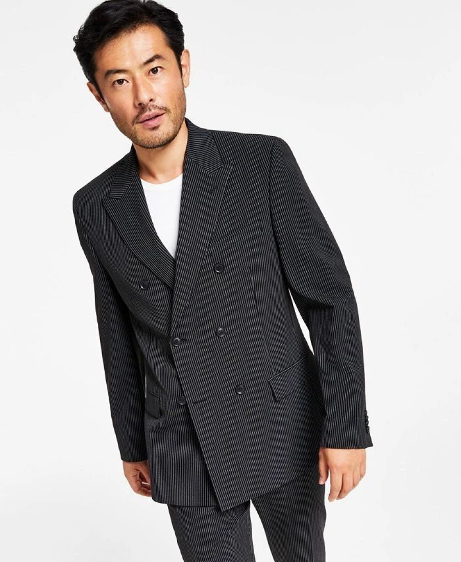 Suits & Tuxedos * | Alfani Men'S Slim-Fit Double-Breasted Suit Separate Jacket, Created For Macy'S Pinstripe