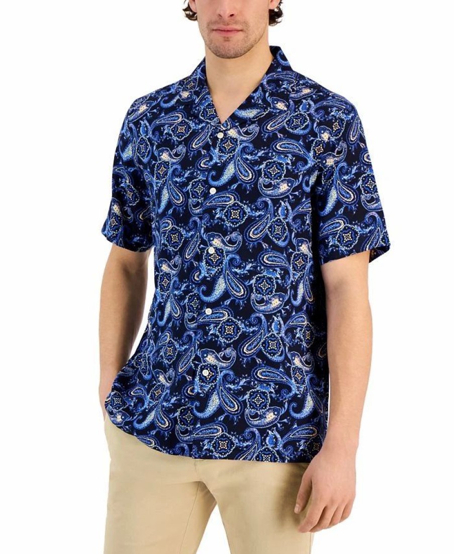 Casual Button-Down Shirts * | Club Room Men'S Paisley Medallion Shirt, Created For Macy'S Navy Blue Combo