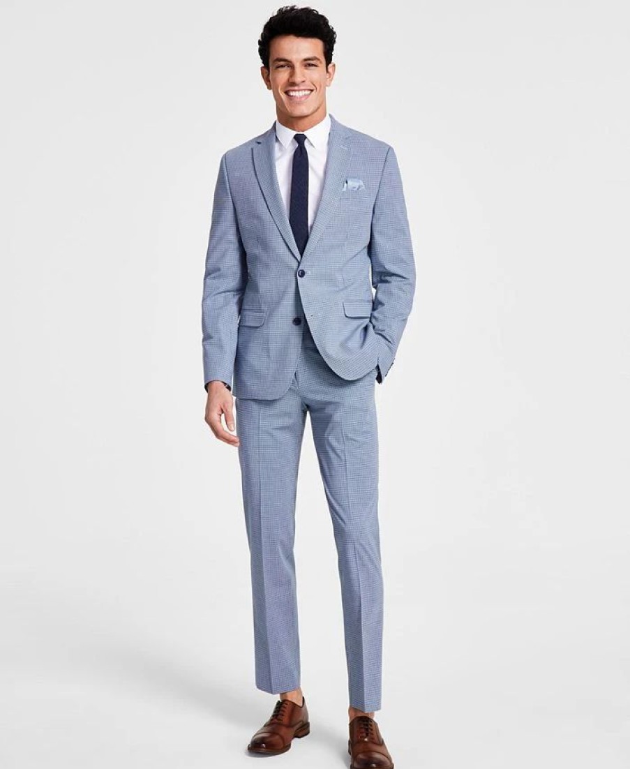 Suits & Tuxedos * | Bar Iii Men'S Slim-Fit Mini Check Suit Jacket & Suit Pants, Created For Macy'S Navy/Blue