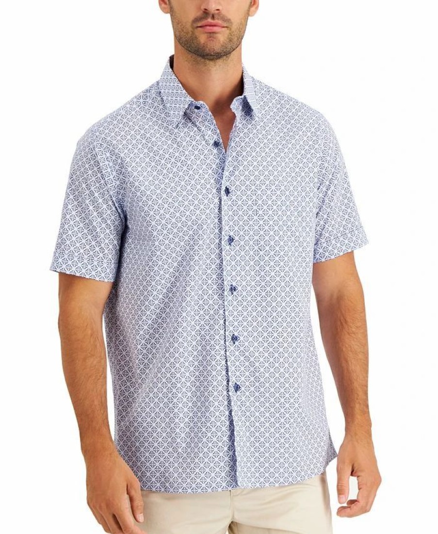 Casual Button-Down Shirts * | Club Room Men'S Regular-Fit Medallion-Print Shirt, Created For Macy'S Blue Combo