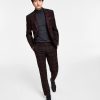 Suits & Tuxedos * | Bar Iii Men'S Slim-Fit Suit Separates, Created For Macy'S Burgundy Plaid