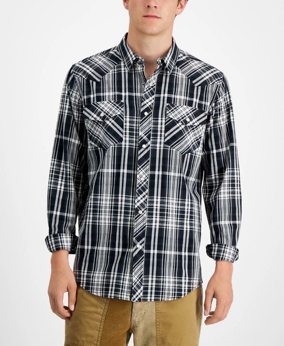 Casual Button-Down Shirts * | Sun + Stone Men'S Remington Regular-Fit Plaid Western Shirt, Created For Macy'S