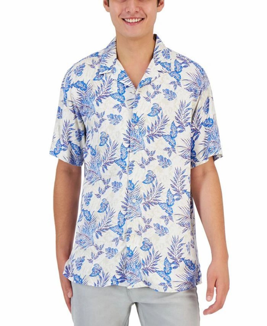 Casual Button-Down Shirts * | Club Room Men'S New Foliage Shirt, Created For Macy'S Bright White