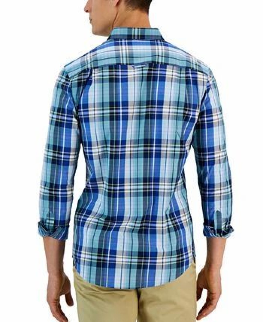 Casual Button-Down Shirts * | Club Room Arthur Classic-Fit Plaid Button-Down Poplin Shirt, Created For Macy'S Navy Blue