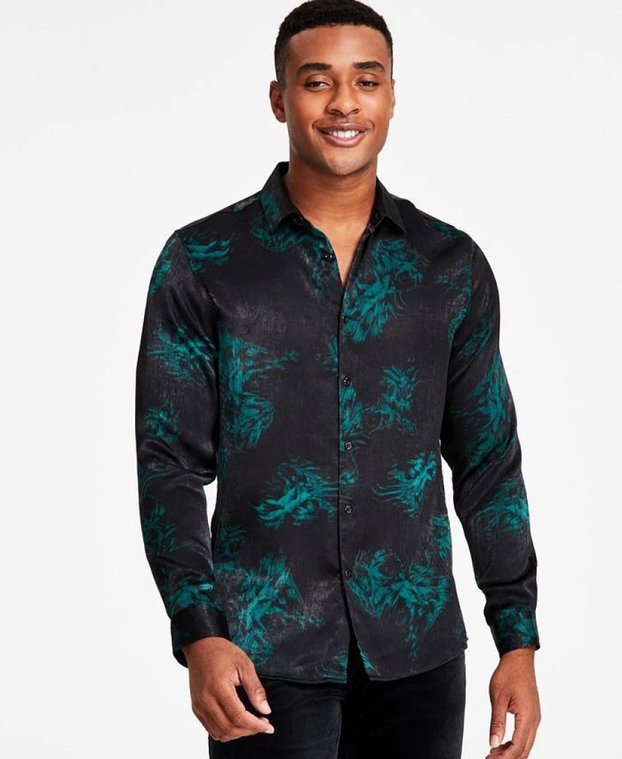 Casual Button-Down Shirts * | Inc International Concepts Men'S Harold Regular-Fit Abstract-Print Shirt, Created For Macy'S Deep Black