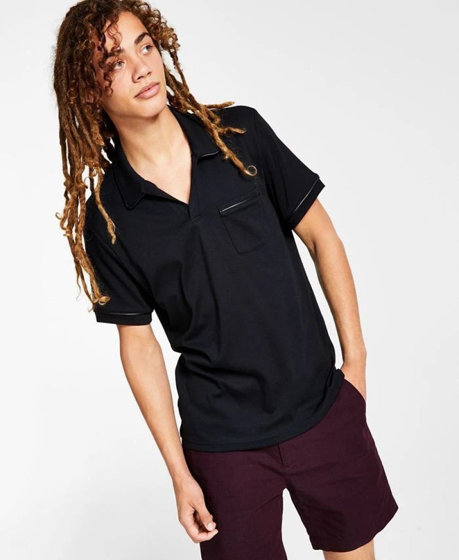 Casual Button-Down Shirts * | Inc International Concepts .N.C. International Concepts Men'S Regular-Fit Pocket Polo Shirt With Faux-Leather Trim, Created For Macy'S