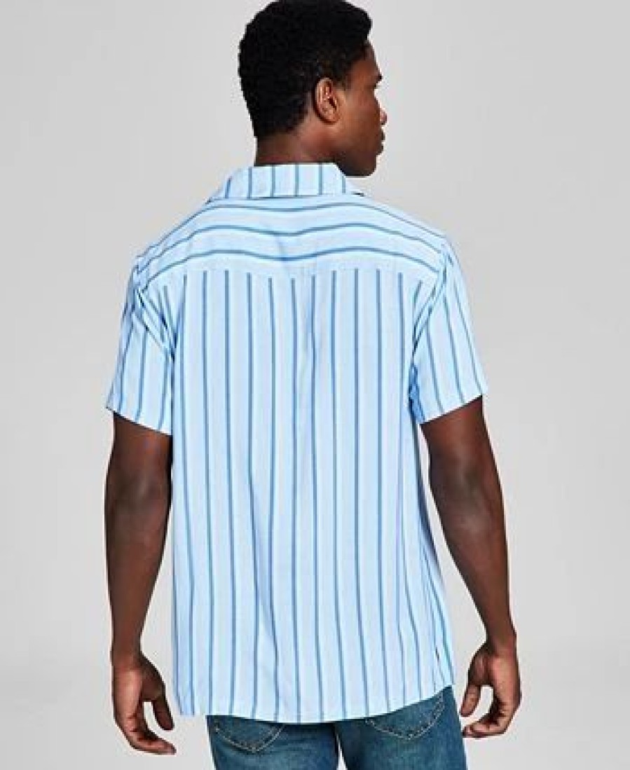 Casual Button-Down Shirts * | And Now This Men'S Striped Woven Short Sleeve Camp Shirt, Created For Macy'S