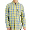 Casual Button-Down Shirts * | Club Room Men'S Tac Plaid Double Faced Woven Long-Sleeve Shirt, Created For Macy'S Maize Gold