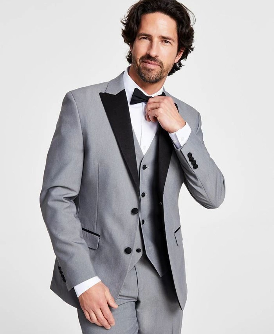 Suits & Tuxedos * | Alfani Men'S Slim-Fit Contrast-Trim Tuxedo Jacket, Created For Macy'S Light Grey