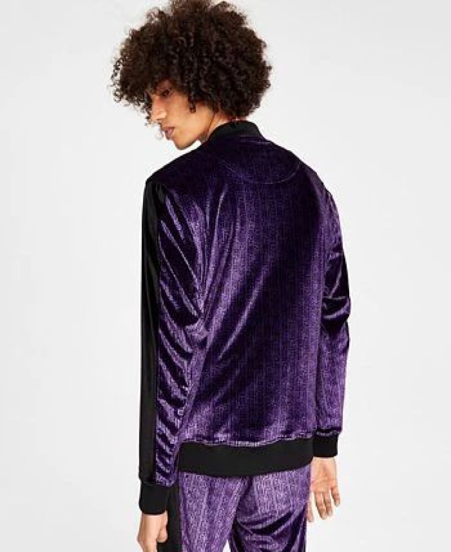 Casual Button-Down Shirts * | Inc International Concepts Men'S Gemini Classic-Fit Geometric Full-Zip Velour Tracksuit Jacket, Created For Macy'S Deep Purple