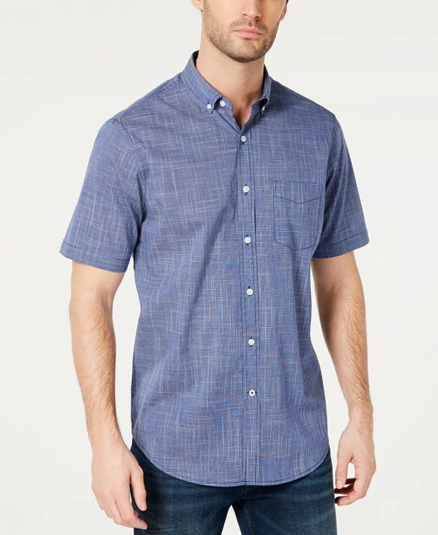 Casual Button-Down Shirts * | Club Room Men'S Texture Check Stretch Cotton Shirt, Created For Macy'S