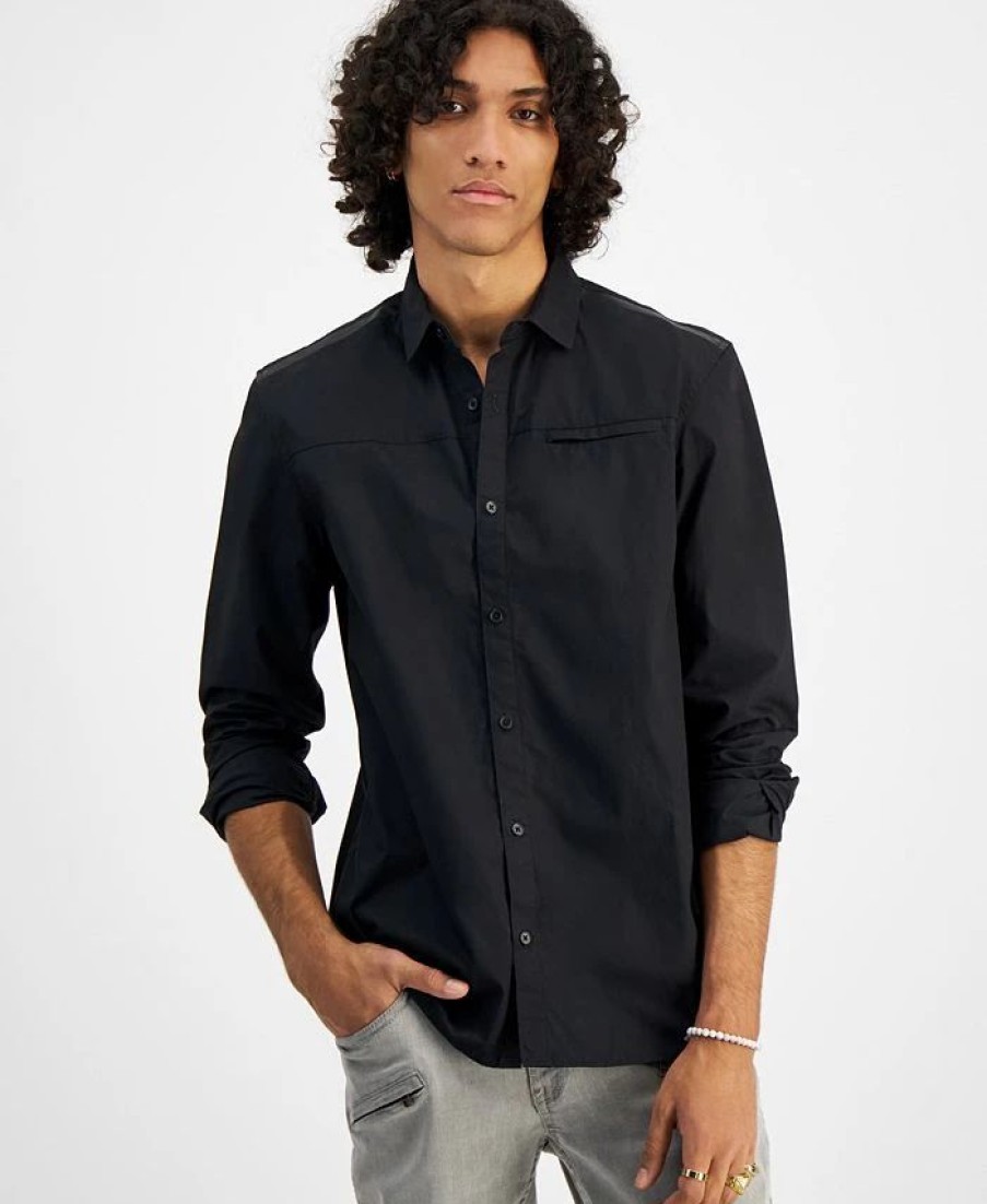 Casual Button-Down Shirts * | Inc International Concepts .N.C. International Concepts Men'S Regular-Fit Shirt With Faux-Leather Trim, Created For Macy'S