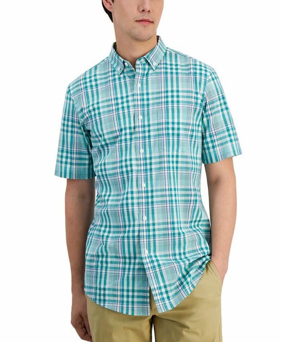 Casual Button-Down Shirts * | Club Room Men'S Rob Classic-Fit Tonal Plaid Button-Down Poplin Shirt, Created For Macy'S Shady Glade