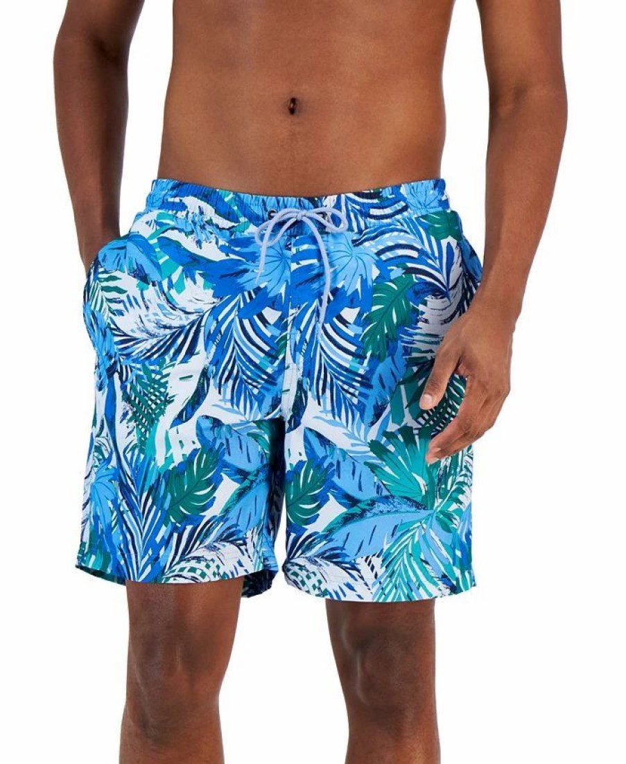 Swimwear * | Club Room Men'S Tropical Leaves Swim Trunks, Created For Macy'S