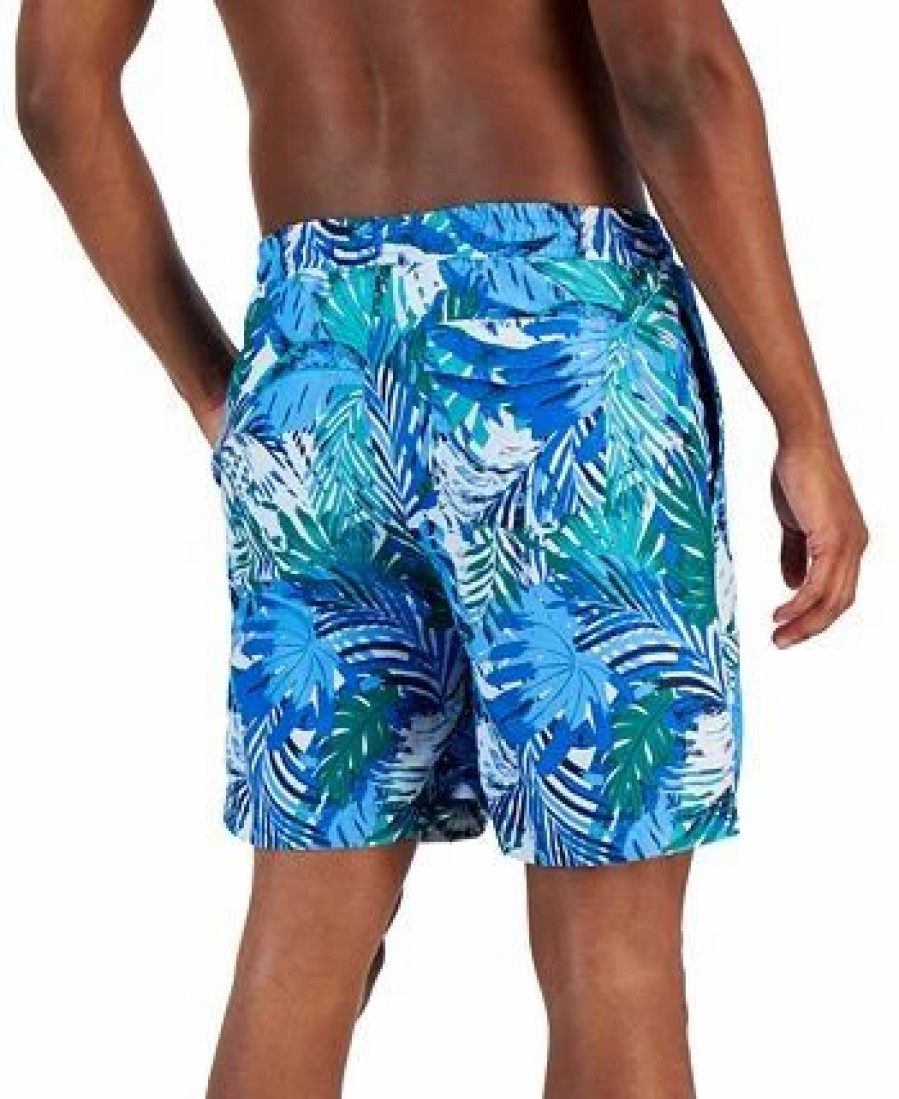 Swimwear * | Club Room Men'S Tropical Leaves Swim Trunks, Created For Macy'S