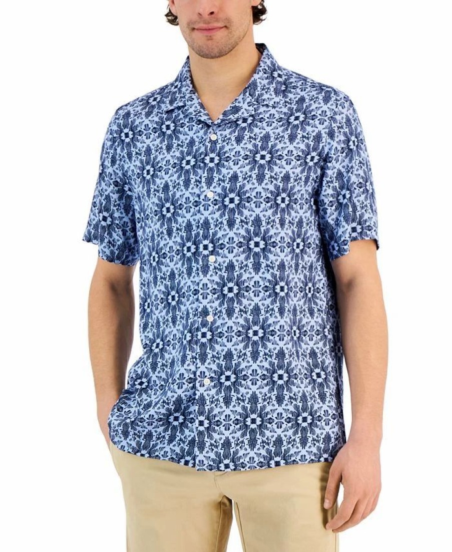 Casual Button-Down Shirts * | Club Room Men'S Silk Floral Medallion Shirt, Created For Macy'S Pale Ink Blue