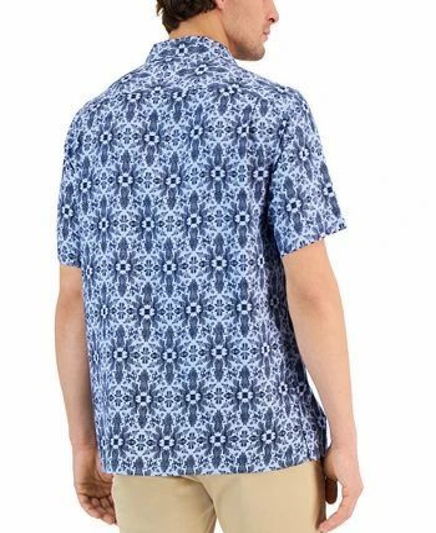 Casual Button-Down Shirts * | Club Room Men'S Silk Floral Medallion Shirt, Created For Macy'S Pale Ink Blue