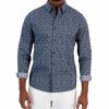 Casual Button-Down Shirts * | Michael Kors N'S Slim-Fit Stretch Leaf Sketch Print Long-Sleeve Button-Up Shirt Midnight