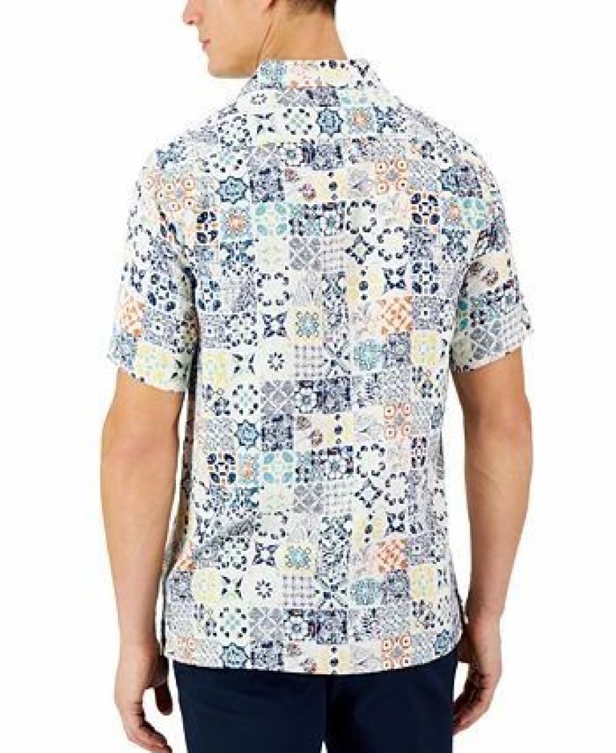 Casual Button-Down Shirts * | Club Room Men'S Rumbie Mixed Medallion Silk Shirt, Created For Macy'S Bright White