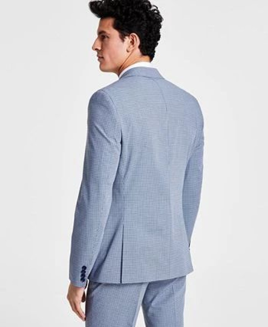 Suits & Tuxedos * | Bar Iii Men'S Slim-Fit Mini Check Suit Jacket, Created For Macy'S Navy/Blue