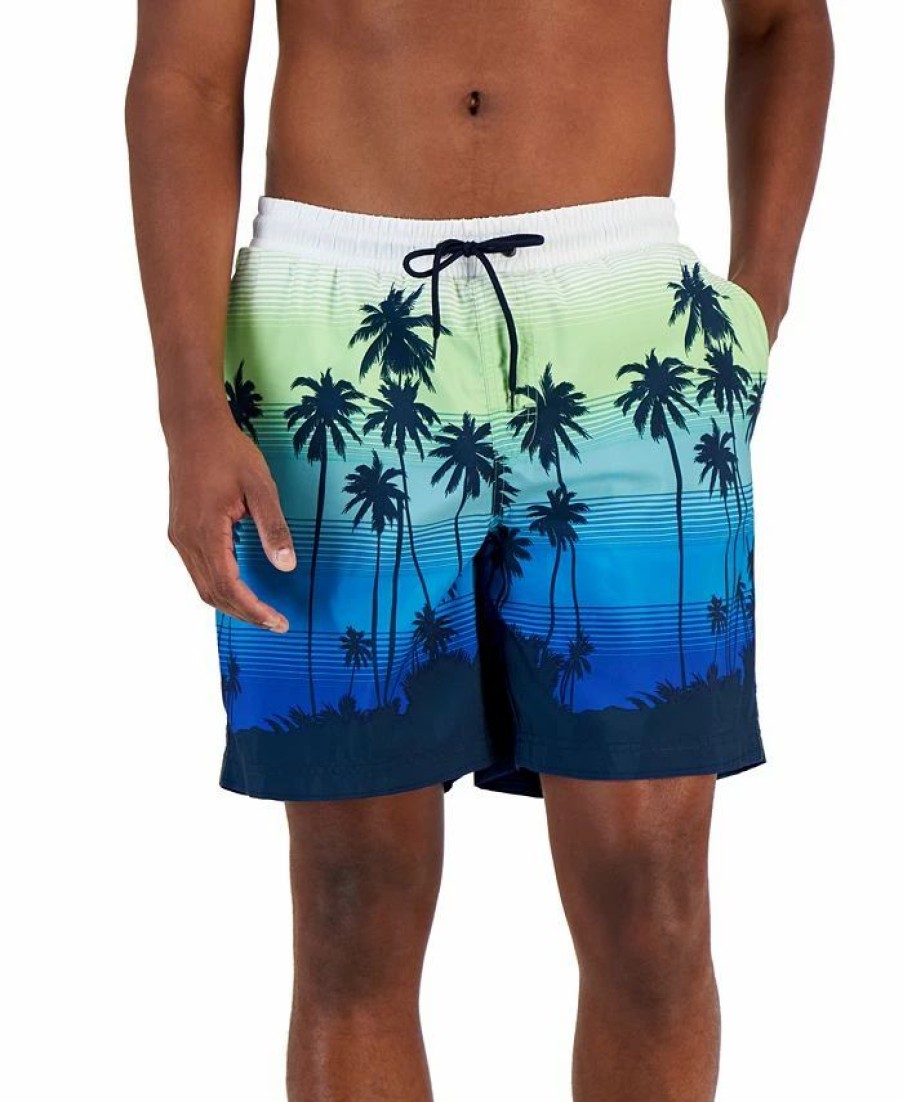 Swimwear * | Club Room Men'S Tropical Sunset Swim Trunks, Created For Macy'S