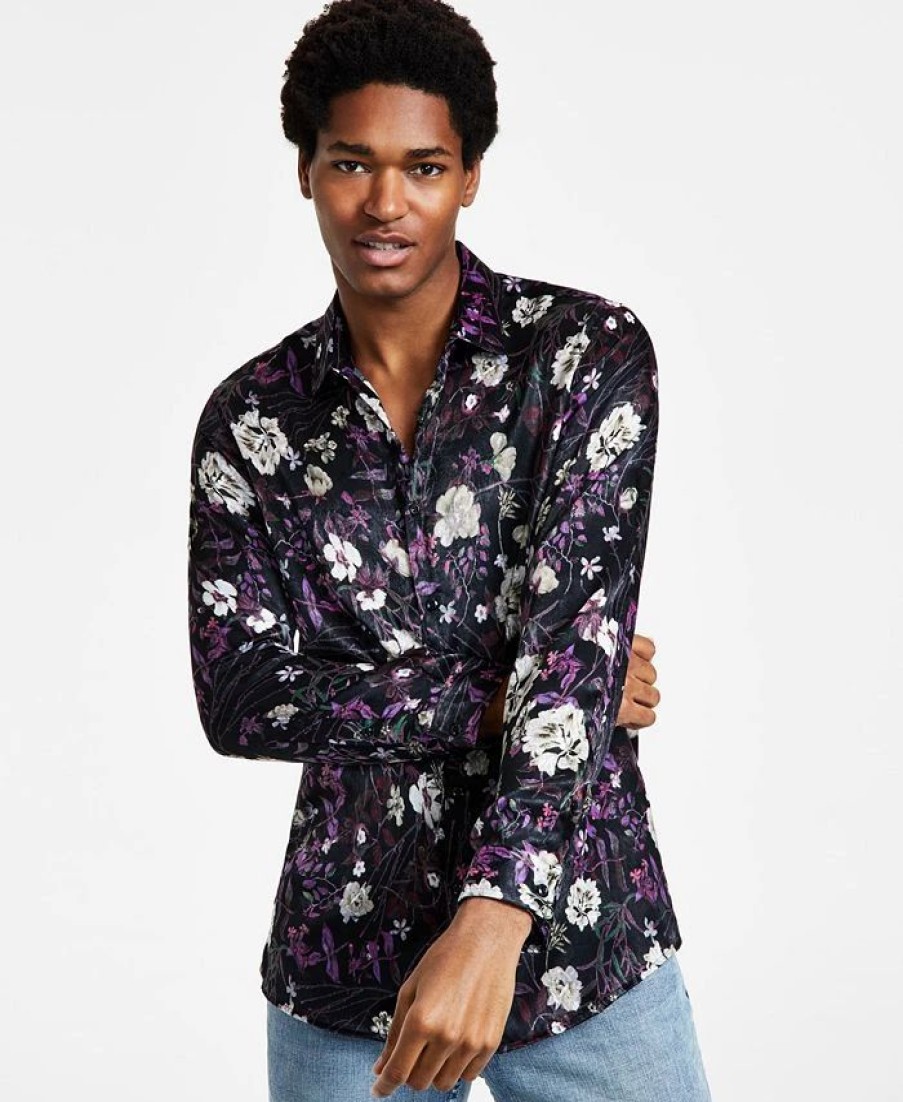 Casual Button-Down Shirts * | Inc International Concepts Men'S Gav Bot Classic-Fit Long Sleeve Floral Print Camp Shirt, Created For Macy'S Deep Black