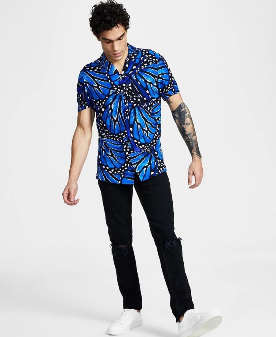 Casual Button-Down Shirts * | Inc International Concepts Men'S Regular-Fit Butterfly Short-Sleeve Shirt, Created For Macy'S Beaucoup Blue