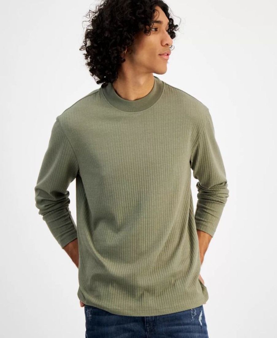 Casual Button-Down Shirts * | Inc International Concepts .N.C. International Concepts Men'S Ribbed-Knit Long-Sleeve T-Shirt, Created For Macy'S Green Tea Leaf