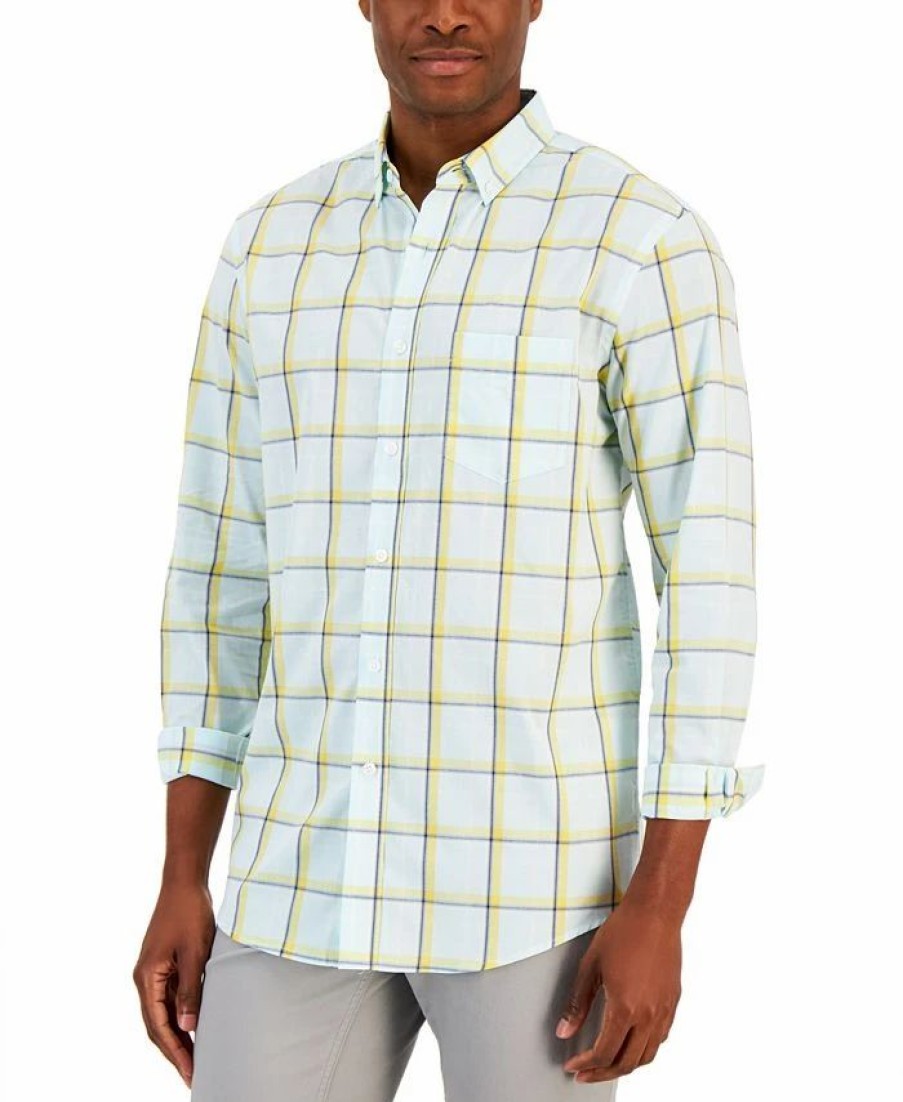 Casual Button-Down Shirts * | Club Room Men'S Cresta Plaid Woven Long-Sleeve Single Pocket Shirt, Created For Macy'S Blue Chiffon