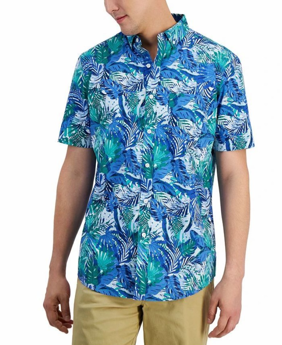 Casual Button-Down Shirts * | Club Room Men'S Lex Classic-Fit Tropical-Print Button-Down Poplin Shirt, Created For Macy'S Hyper Blue Combo