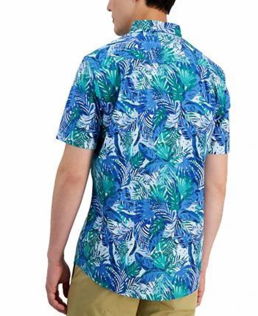 Casual Button-Down Shirts * | Club Room Men'S Lex Classic-Fit Tropical-Print Button-Down Poplin Shirt, Created For Macy'S Hyper Blue Combo