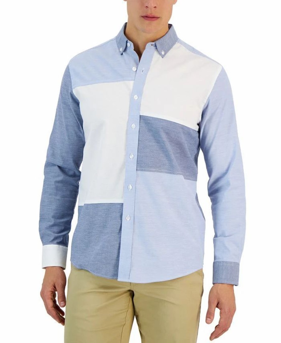 Casual Button-Down Shirts * | Club Room Ethan Long Sleeve Patchwork Oxford Shirt, Created For Macy'S Lupine Blue