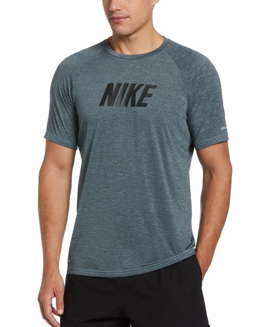 Swimwear * | Nike Men'S Logo-Graphic Heather Short-Sleeve Hydroguard Water Shirt