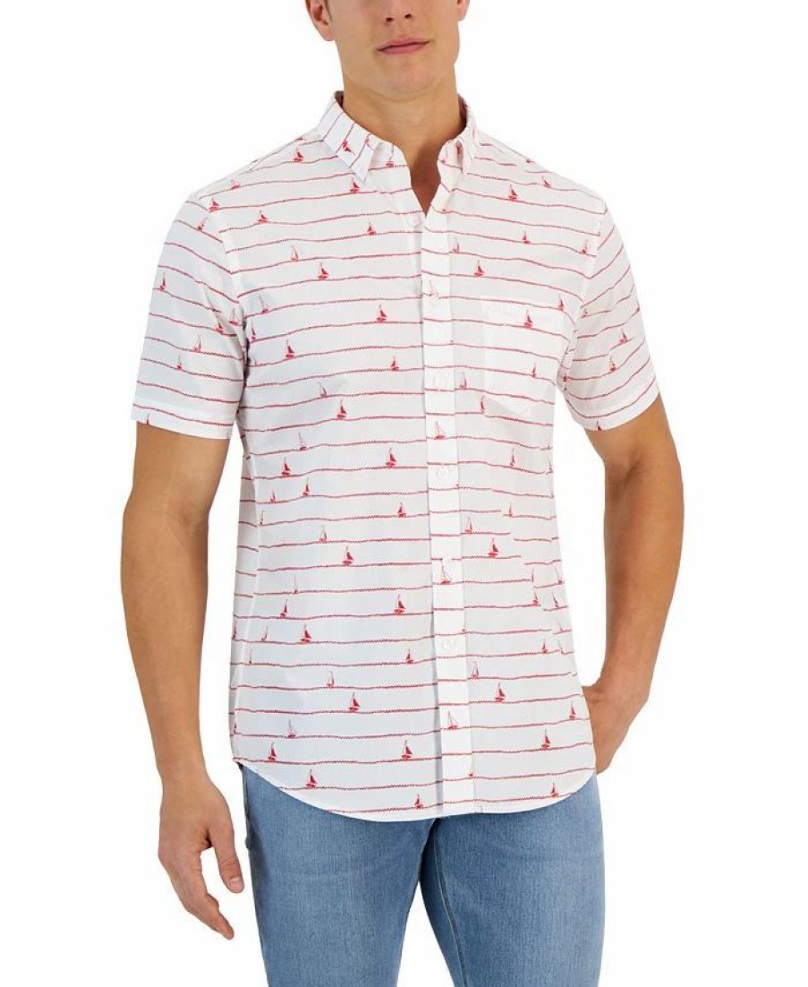 Casual Button-Down Shirts * | Club Room Men'S Ropes & Sails Print Short-Sleeve Button-Down Shirt, Created For Macy'S