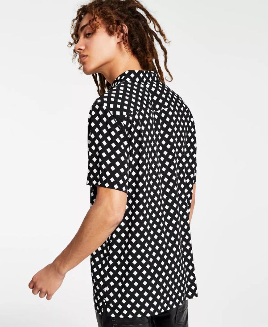 Casual Button-Down Shirts * | Inc International Concepts .N.C. International Concepts Men'S Regular-Fit Diamond Geo-Print Shirt, Created For Macy'S Deep Black