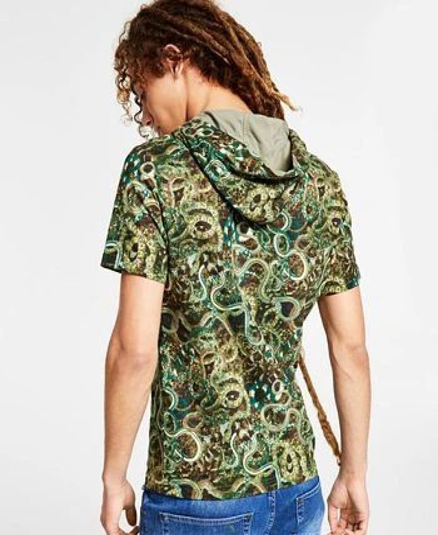 Casual Button-Down Shirts * | Inc International Concepts .N.C. International Concepts Men'S Snake Graphic Hooded T-Shirt, Created For Macy'S Green Tea