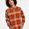 Casual Button-Down Shirts * | Sun + Stone Men'S Paulie Regular-Fit Plaid Flannel Shirt, Created For Macy'S Caramel Cafe