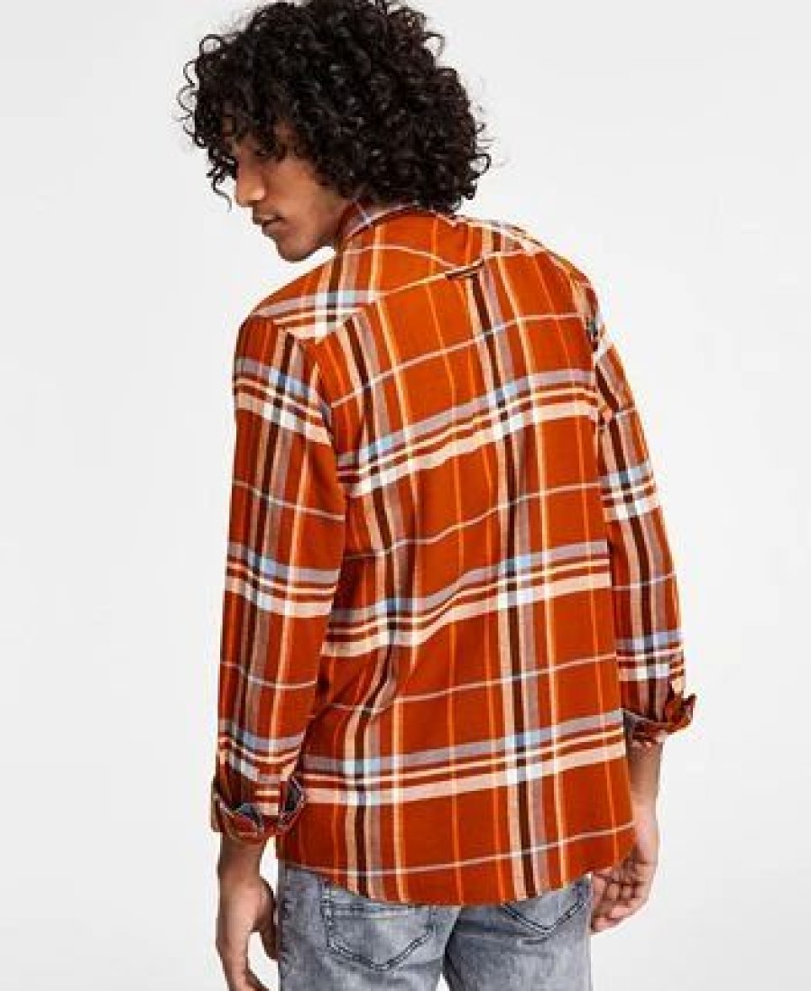 Casual Button-Down Shirts * | Sun + Stone Men'S Paulie Regular-Fit Plaid Flannel Shirt, Created For Macy'S Caramel Cafe